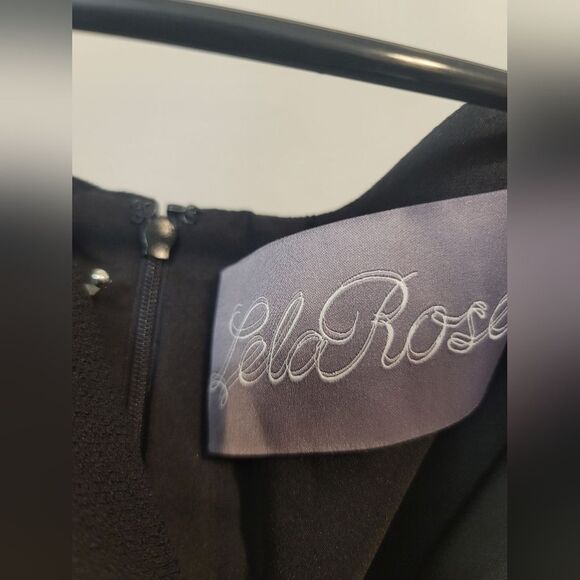 Lela Rose Black Ottoman Cape Sleeve Wide Leg Jumpsuit Romper 8 - Picture 9 of 12